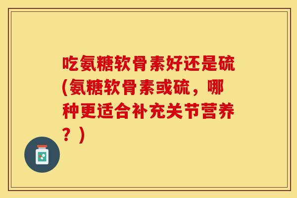 吃氨糖软骨素好还是硫(氨糖软骨素或硫，哪种更适合补充关节营养？)