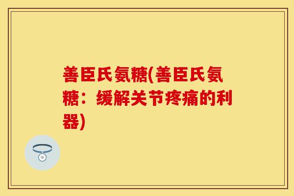 善臣氏氨糖(善臣氏氨糖：缓解关节疼痛的利器)