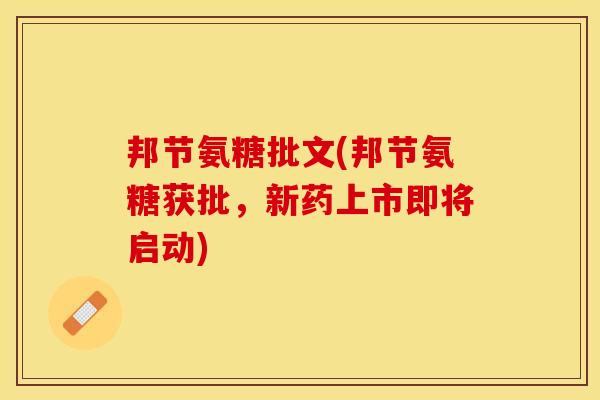 邦节氨糖批文(邦节氨糖获批，新药上市即将启动)