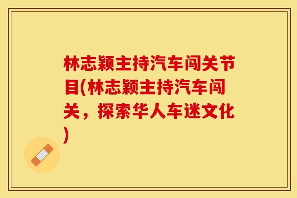 林志颖主持汽车闯关节目(林志颖主持汽车闯关，探索华人车迷文化)