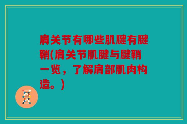肩关节有哪些肌腱有腱鞘(肩关节肌腱与腱鞘一览,了解肩部肌肉构造。) 肩关节有哪些肌腱有腱鞘(肩关节肌腱与腱鞘一览,了解肩部肌肉构造。)