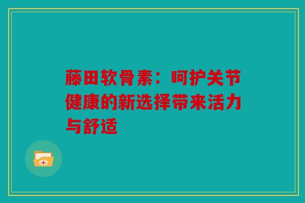 藤田软骨素:呵护关节健康的新选择带来活力与舒适 藤田软骨素:呵护关节健康的新选择带来活力与舒适